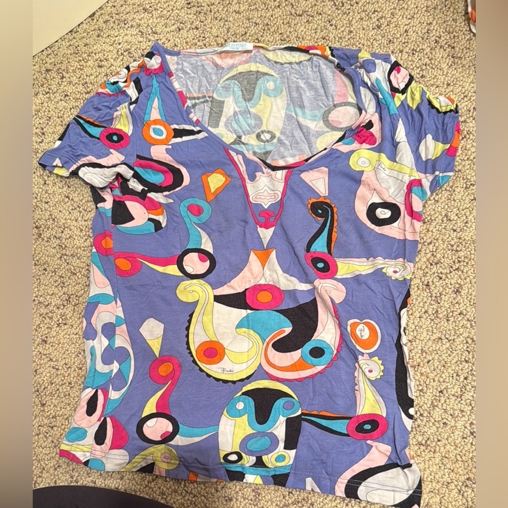 Emilio Pucci Multicolor Abstract Short Sleeve Tee